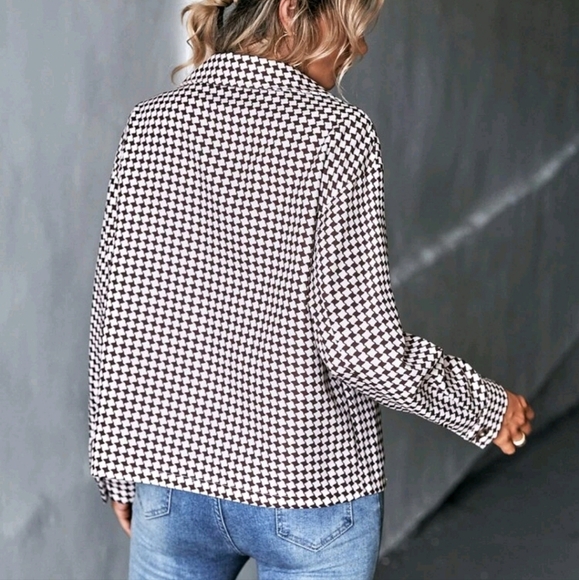 SHEIN Houndstooth Print Drop Shoulder Jacket, size L, brown/white - Picture 2 of 9